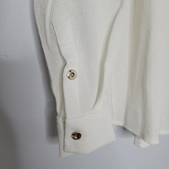 NWT Commense White Abstract Pattern Textured Relaxed Fit Gold Button-Down Shirt - Picture 5 of 8